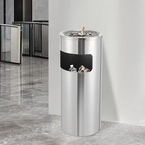 30L Innen/Außen Edelstahl Mülleimer mit Standaschenbecher für Hotel, Bürogebäude - Bild 1 von 15