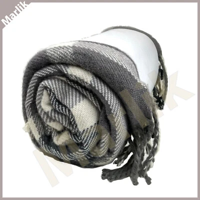 IKEA KAVELDUN Throw Blanket, Wool/Acrylic Blend 51x71”, Plaid Gray/White, New - Image 1 of 3