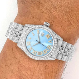 Rolex Datejust Natural Diamond Jubilee Band Bezel Sky Blue Dial 36mm Watch - Picture 1 of 7