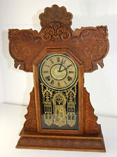 1899-1900 Ingraham Diana Oak Gingerbread 8 Day Kitchen Wind Up Mantle Clock &Key