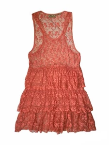 R Cinco Ranch koralle Blumen Spitze abgestuft transparent Drop Waist Kleid Damen MEDIUM - Bild 1 von 8