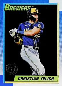2025 TOPPS SERIES 1 1990 BLACK 10/10 BOOKEND SSP T90-17 CHRISTIAN YELICH BREWERS - Picture 1 of 2