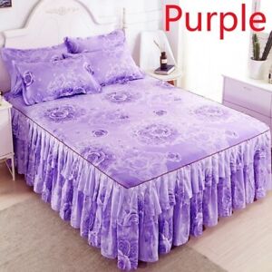 Floral Bed Skirt Dust Ruffle Bedspread Covers Bedding Pillowcase Twin Queen King