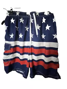 Men's American Flag Swim Trunks Patriotic Board Shorts USA Stars Stripes Sz 36 - Picture 1 of 3