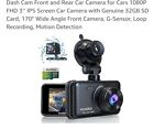 Dash Cam Front and Rear Car Camera for Cars 1080P FHD 3’’ IPS Screen Car Camera