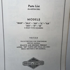 Vintage Briggs Stratton Illustrated Parts List Models I go 1r - Picture 1 of 1