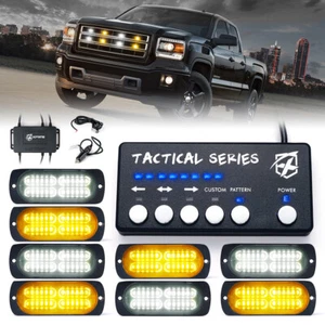 8PCS Amber/White LED Surface Mount Strobe Lights Kit w/ Control Panel Universal - Picture 1 of 7