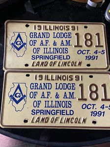 1991 Illinois Grand Lodge of AF & AM of Illinois License Plates - Picture 1 of 1