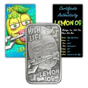 Castronomics Lemon OG Antiqued Finish 1 oz .999 Silberbarren High Life 420 geprägt - Bild 1 von 2