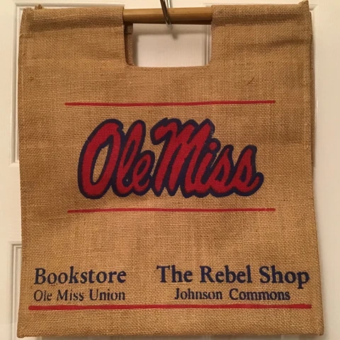 Ole Miss Rebels Burlap Wooden Handle Tote Bag Books Market Beach Shopping Cover