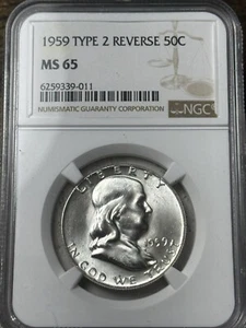 1959 Type 2 Reverse 50c NGC MS-65 Franklin Half Dollar - Picture 1 of 3