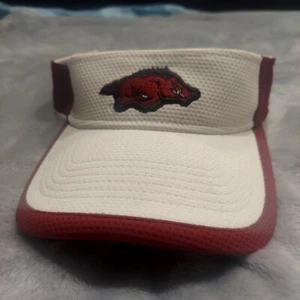 Arkansas Razorbacks New Era White Maroon Strap Back Adjustable Visor Hat - Picture 1 of 5