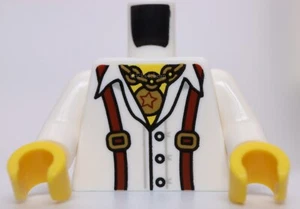 Lego Torso Camicia Collare Aperto Marrone Rossastro Sospensioni Catena Oro Ciondolo Stella - Foto 1 di 2
