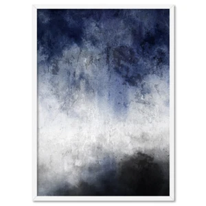 Abstract Wall Art Print in Black White Blue. Grunge Distressed Style | ABA-17 - Picture 1 of 10