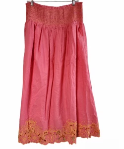 Women's NWT Anthropologie Wide Waistband, Long Cotton Maxi Skirt Sz L Embroidery - Picture 1 of 9
