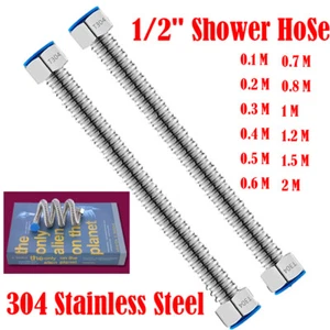 1/2" Shower Hose 0.1~1.5/2M Stainless Steel Flexible Chrome Shower Bathroom Pipe - Picture 1 of 5