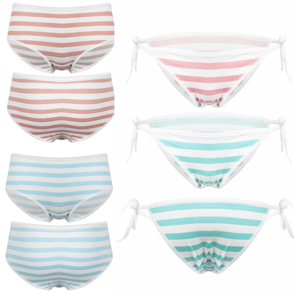 Women's Cotton Striped Briefs Panties Anime Cosplay Underwear Bikini Bottom - Image 1 of 4
