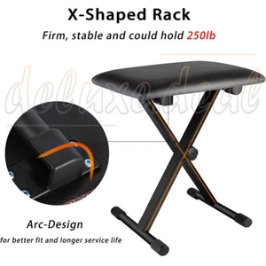 Piano Stool Seat Portable Adjustable Keyboard Stand Folding Bench Chair Seat SET - Picture 1 of 12