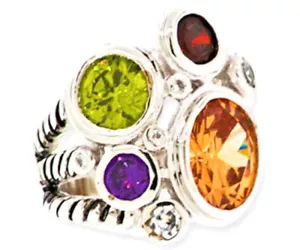 CZ cable ring multi stones white gold silver round stones unique fine sz 5 6 New - Picture 1 of 3