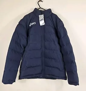 NWT Asics Womens Navy Blue Padded Puffer Jacket Size M Hooded Zip Pockets - Picture 1 of 5