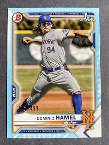 2021 Bowman Draft 1st Bowman Sky Blue /499 #BD-60 Dominic Hamel New York Mets - Picture 1 of 3