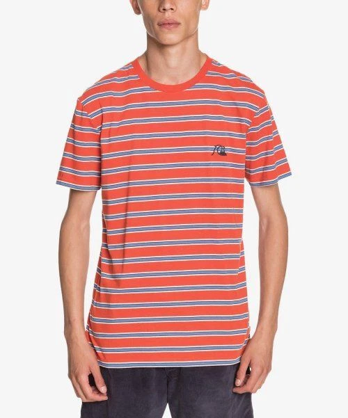 MSRP $35 Quiksilver Red & Blue Stripe Logo Crewneck Tee Size Large - Image 1 of 1