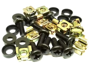 10 PACK BLACK M6 CAGE NUTS BOLTS WASHERS FOR 19" RACK MOUNT CABINETS 15mm THREAD - Picture 1 of 2