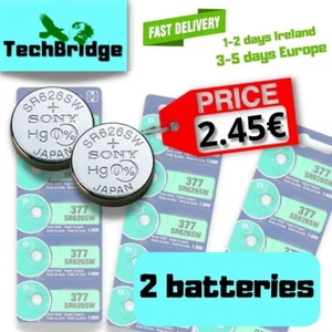 SR626SW SONY Alkaline Battery AG4, LR66, LR626, 376,377, SR66, D377, 2 batteries - Picture 1 of 8