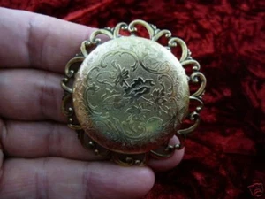 (br-184) Blumenmuster Gold Messing filigran Kreis Pin Anhänger - Bild 1 von 1