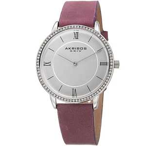 Women's Akribos XXIV AK924PU Swarovski Crystal Purple Leather Strap Watch - Picture 1 of 4