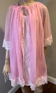 Abito da donna vintage anni 60 Berkliff Peignoir set rosa nylon chiffon taglia L - Foto 1 di 9