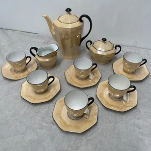 Royal Schwarzburg Germany Teeservice Art Deco Pfirsich & Schwarz irisierend 17 tlg *LESEN* - Bild 1 von 24