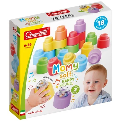 Quercetti Momy Soft & Happy Sound Rattles Baby Coloured Building Blocks 18pcs - Image 1 of 2