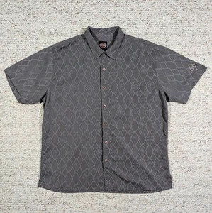 Harley Davidson Button Up Shirt Mens 2XL Gray Palm Tree Logo Hawaiian Polynosic - Picture 1 of 6