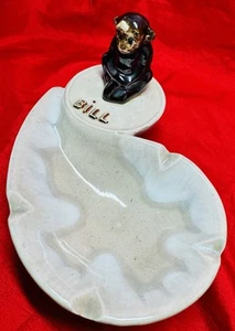 ASHTRAY CERAMIC VINTAGE 1960’s MONKEY Personalized Name BILL 1963 Retro Unique  - Picture 1 of 12