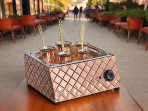 Copper Turkish Heating Sand Coffee Maker Medium Rec Rhombus Design Machine - Picture 1 of 3
