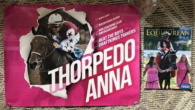 Póster Thorpedo Anna Saratoga 2024 Travers 24” x 18” y revista Equicurean 2025 Foto 1 de 4
