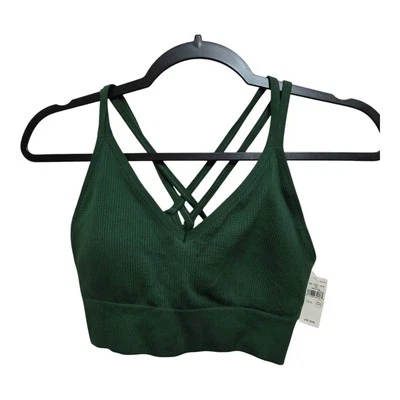 Aerie Sports Bra Green Size XL Crossback Straps Ribbed Fabric Removable Pads - Image 1 of 4