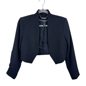 White House Black Market schwarzer kurz geschnittener gefütterter offener Blazer mit Stehkragen Größe 4P - Bild 1 von 5