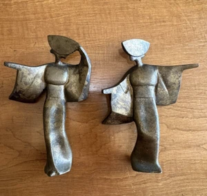 Geishas Dancing Set of 2 Gilded Gold Tone Cast Iron Figurines MCM Vintage - Picture 1 of 7