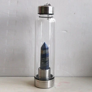 Natürlicher Lapislazuli Quarz Kristall Obelisk Elixier Glas Wasserflasche Tasse Reiki - Bild 1 von 16