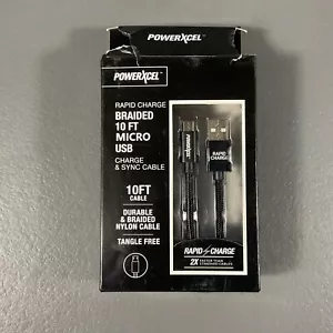Powerxcel Rapid Charge Braided 10 Ft. Micro USB Charge & Sync Cable Tangle Free - Picture 1 of 24