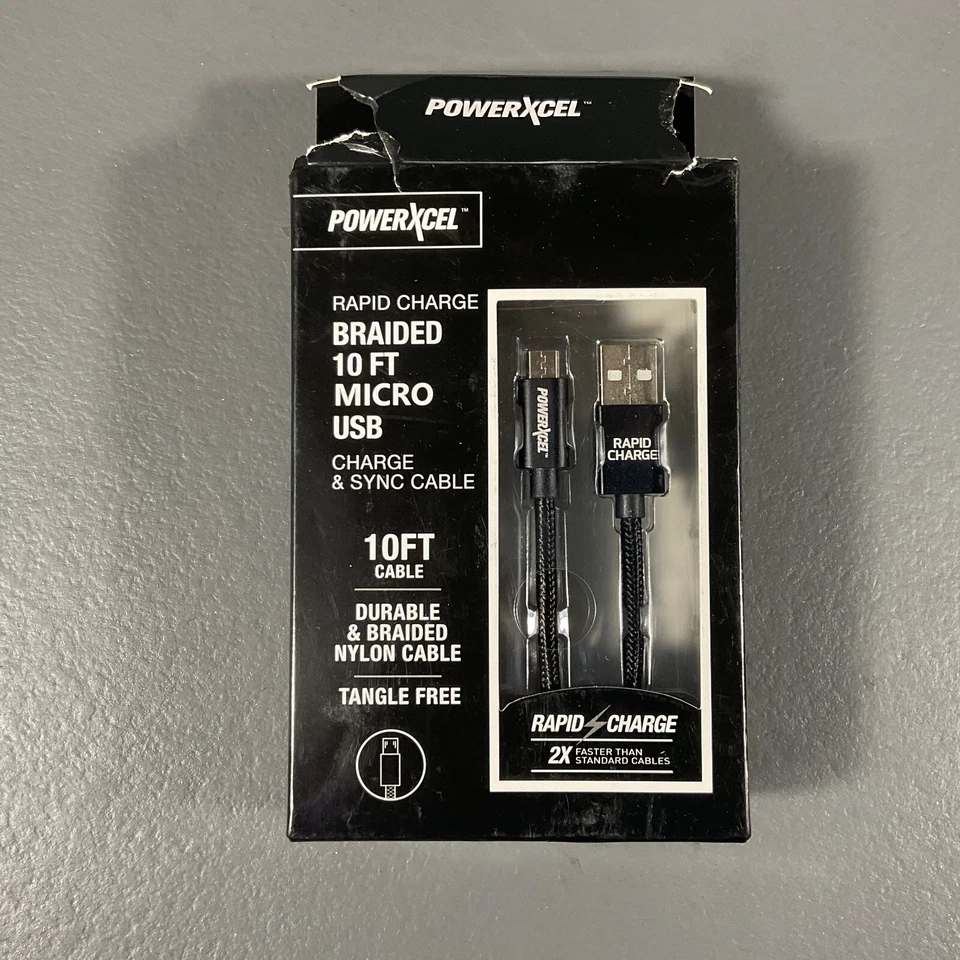 Powerxcel Rapid Charge Braided 10 Ft. Micro USB Charge & Sync Cable Tangle Free - Image 1 of 4