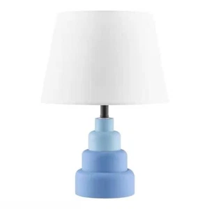 Small Blue Desk Light Table Lamp with White Fabric Shade for Bedside Nightstand - Picture 1 of 3