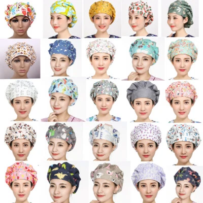 Doctors Nurse Hat Adjustable Floral Printed Bouffant Cap Hair Cover Worked Scrub - Image 1 of 4
