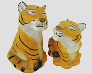 Franklin Mint Noahs Ark Tiger Salt and Pepper Shakers Set Vintage 1987 Ceramic - Picture 1 of 8