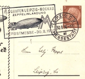 GERMANY Card ZEPPELINLANDUNG Airship Cachet 1936 *Leipzig-Mockau* Airport MA1850 - Picture 1 of 10