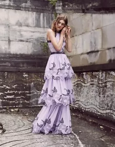 Marchesa Notte Floral Lace Gown Size 4 Tiered Lilac Evening Prom Formal Bridal - Picture 1 of 12