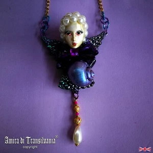 Art Deco Nouveau Luxury Pendant Jewelry Necklace Doll Head Puka Shell Abalone - Picture 1 of 24