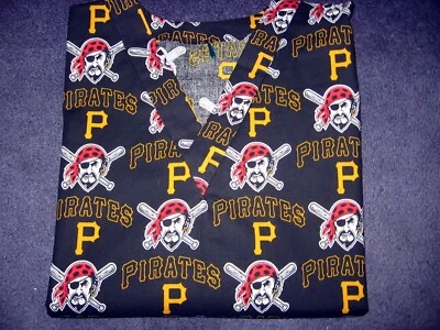 Blusa Médica MLB Pittsburgh Pirates Hecha a Mano Negra Algodón Talla Med 34-36 Foto 1 de 3